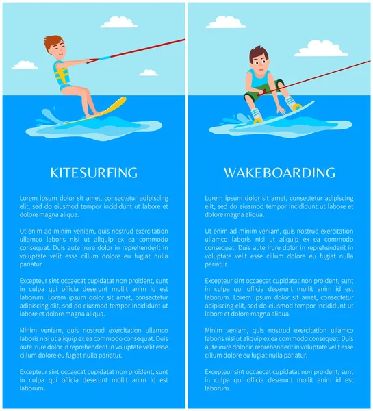 Kitesurf e Wakeboarding Vector Ilustrações — Vetor de Stock