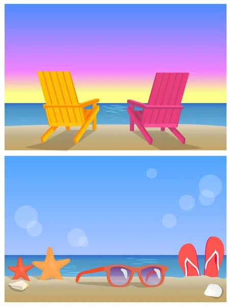 Dos banners de paisajes marinos, ilustraciones de la hora de verano — Vector de stock