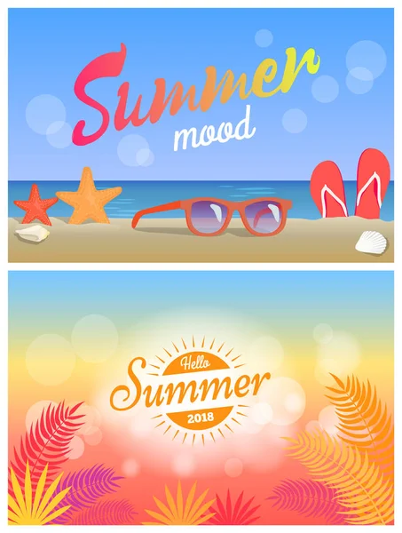 Summer Mood Hello Summertime 2018 Bright Posters — Stock Vector