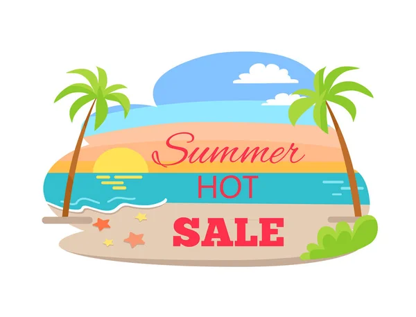 Cartel de venta caliente de verano Playa Tropical, Palmeras — Archivo Imágenes Vectoriales