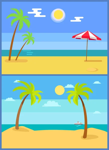 Tropical Resort Vector Illustration Set Palm Trees — Stock Vector