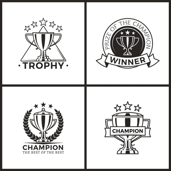 Trophées pour Champions et Gagnants Ensemble monochrome — Image vectorielle