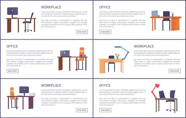 Office arbetsplatsen samling affischer. Tomma tabeller — Stock vektor