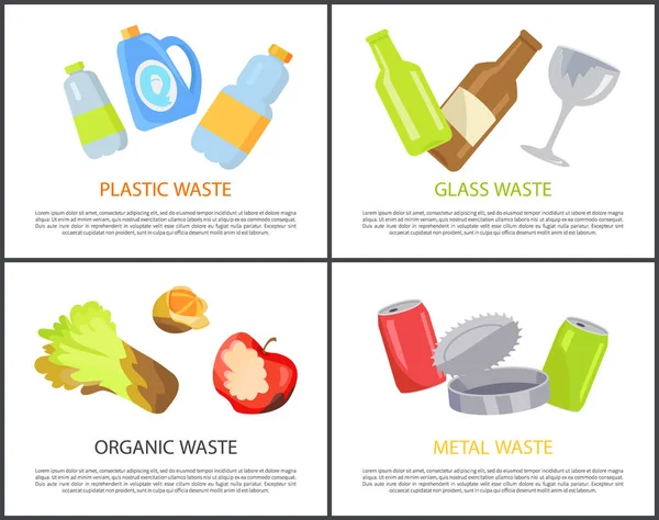 Plastic Glass Organic and Metal Waste Collection — Stock Vector