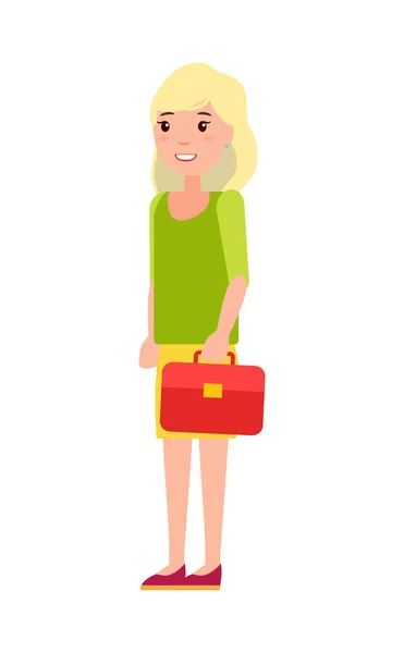 Hübsche Schulmädchen rote Handtasche, Studentin im ersten Jahr — Stockvektor