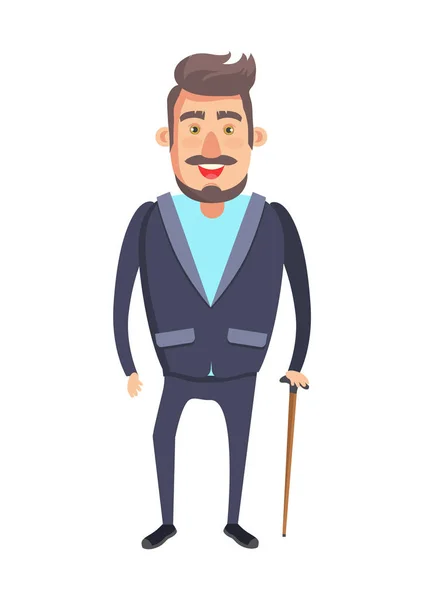 Bearded Senior Man with Stick Vector Illustration — Stock Vector