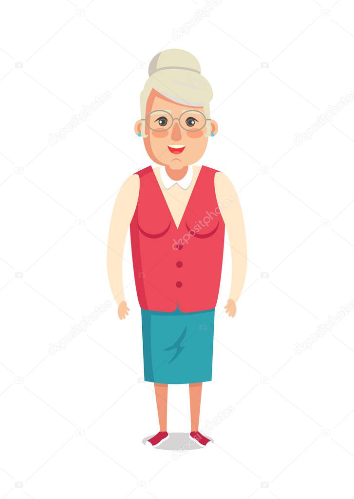 Grandmother in Red Jacket and Blue Skirt Vector