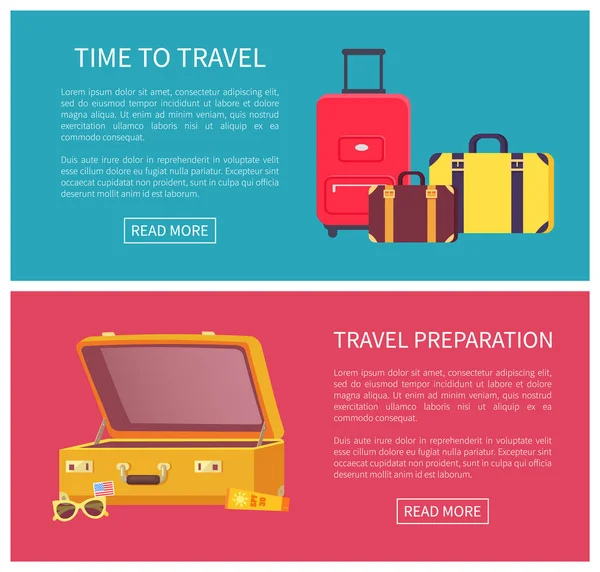 Tiempo para Viajar Páginas Web Set Vector Ilustración — Vector de stock