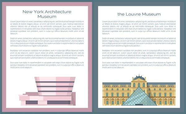 Museu de Arquitetura de Nova York e Conjunto de Vetores do Louvre — Vetor de Stock