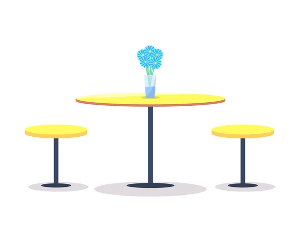 Empty Round Table with Flowers on Top, Two Chairs — Stock Vector