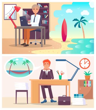 Adada tatil hakkında ofis işçi rüya