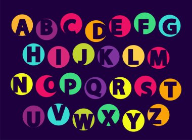 ABC harfleri, siyahta izole renk yazı tipi örneği
