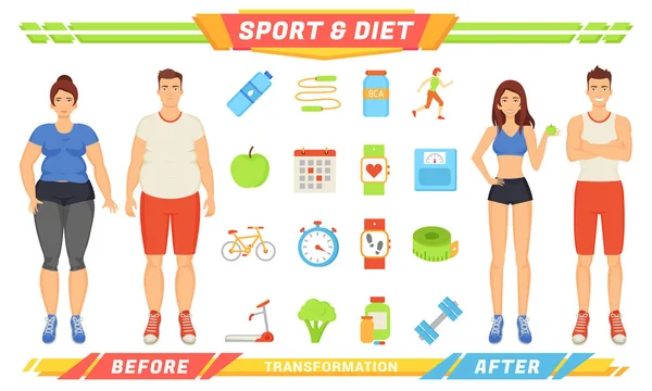 Sport and Diet Healthy Poster Vector Illustration — Stock Vector