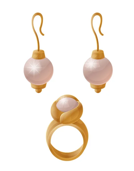 Set Schmuckstücke goldene Ohrringe mit Perlen — Stockvektor