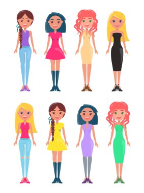 Alışverişkoliğin kızlar şık elbiseler ve kot pantolon