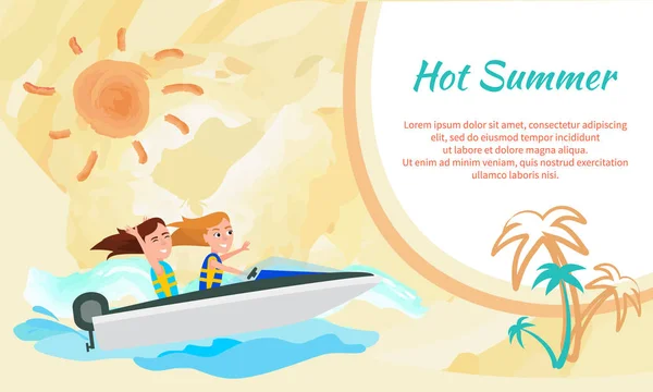 Hot Summer Poster with Place for Text Boating Girl — Stock Vector