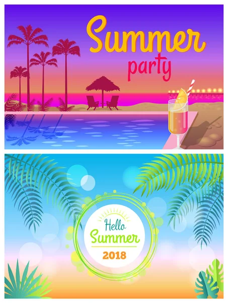Γεια σας καλοκαίρι κόμμα 2018 αφίσες καλοκαίρι στην πισίνα — Διανυσματικό Αρχείο