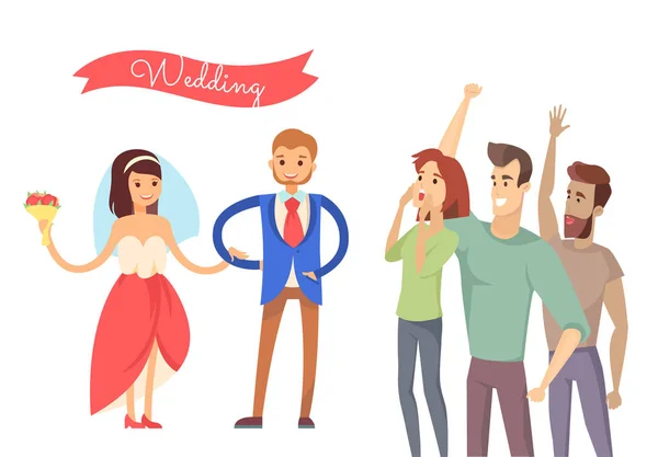 Hochzeitszeremonie Farbe Banner Vektor Illustration — Stockvektor