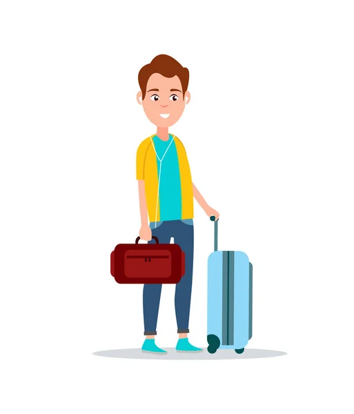 Homme souriant avec illustration vectorielle de bagages — Image vectorielle