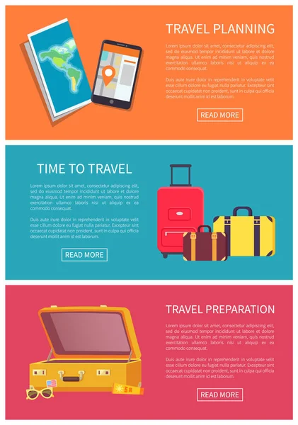 Tiempo para la planificación de viajes y preparación Tarjeta de color — Vector de stock