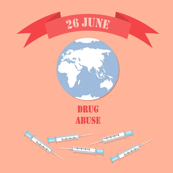 26 juni Drug Abuse Poster met lege spuit wereld — Stockvector