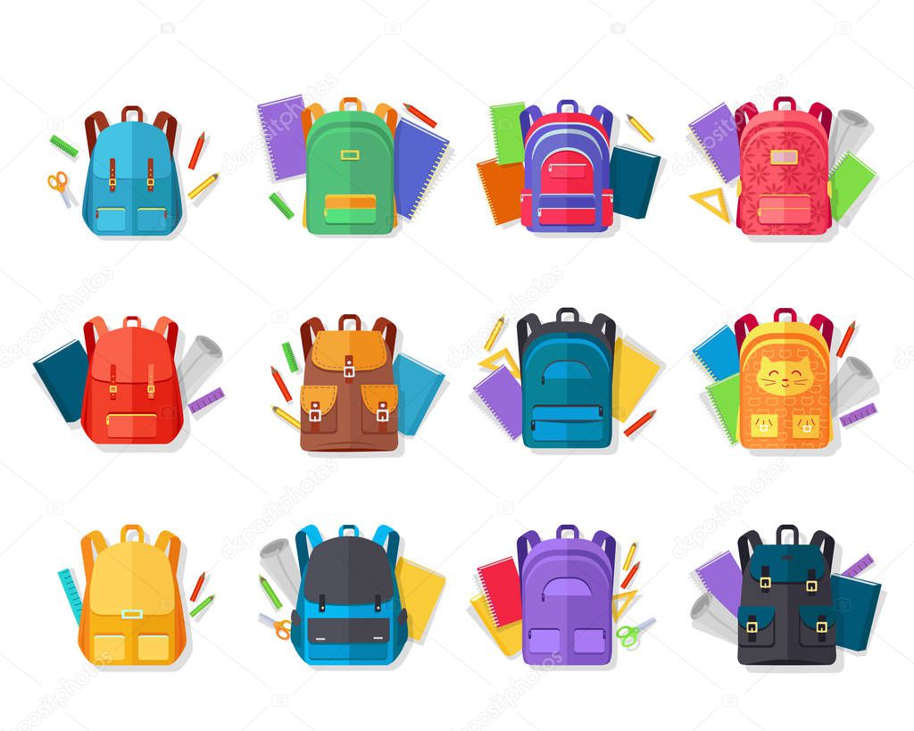 Colorful Backpacks Flat Vectors Collection 