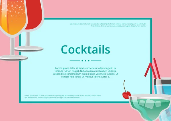 Affiche Cocktails Boissons rafraîchissantes d'été, Advert — Image vectorielle