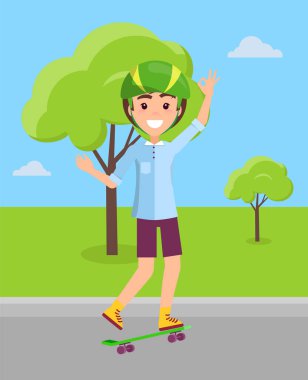 Kaykaycı kaykay vektör üzerinde sürme kask içinde