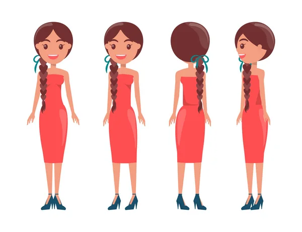 Mujeres bonitas trenzadas en vestidos elegantes All Sides — Vector de stock