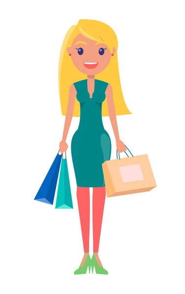 Mujer rubia con bolsa de compras Vector Ilustración — Vector de stock