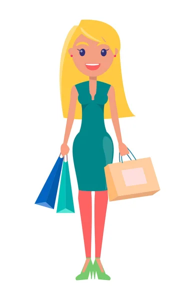 Mujer rubia con bolsa de compras Vector Ilustración — Archivo Imágenes Vectoriales