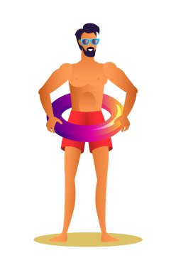 Erkek Güneş gözlüğü ve Lifebuoy ile kırmızı mayo