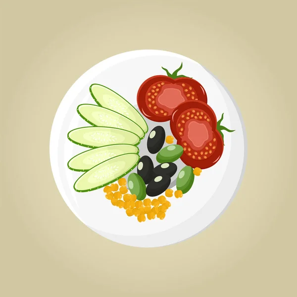 トマトとオリーブのベクトル図プレート — ストックベクタ