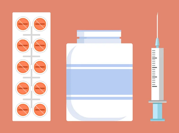 药丸条和容器, 载体例证 — 图库矢量图片