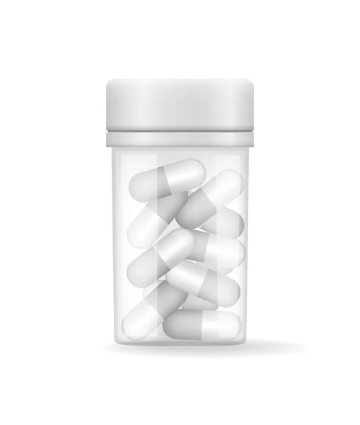 Έγκλειστα χάπια σε διαυγές μπουκάλι διάνυσμα κάρτα — Διανυσματικό Αρχείο