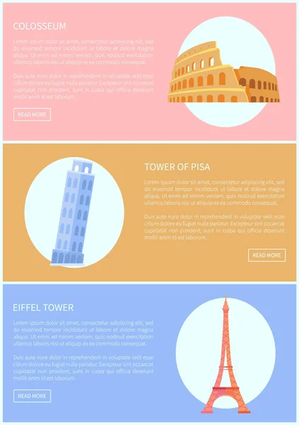 Koloseum i ilustracji wektorowych wieża w Pizie — Wektor stockowy