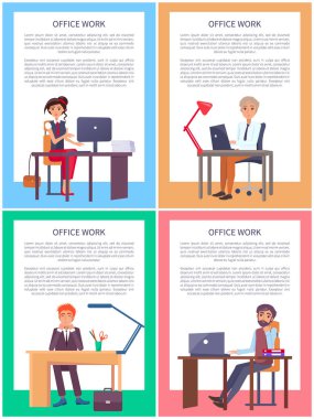 Office iş posterler Set erkek kadın tabloları çalışma
