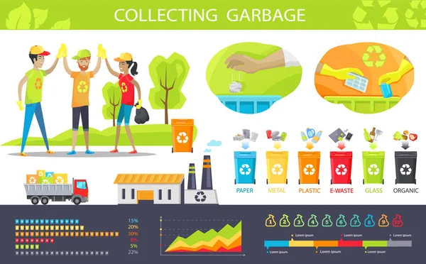 Collecting Garbage and Statistical Charts Set — Stock Vector