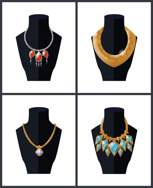 Koleksi Necklaces Perhiasan Batu Precious - Stok Vektor