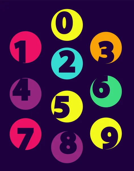Numbers From 0 till 9 Color Sample Isolated Black — Stock Vector