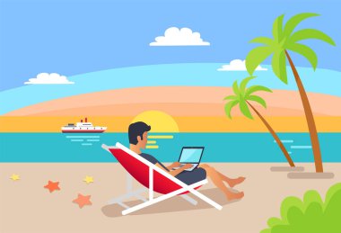 Yaz illüstrasyon serbest meslek sahibi adam, uzak alt