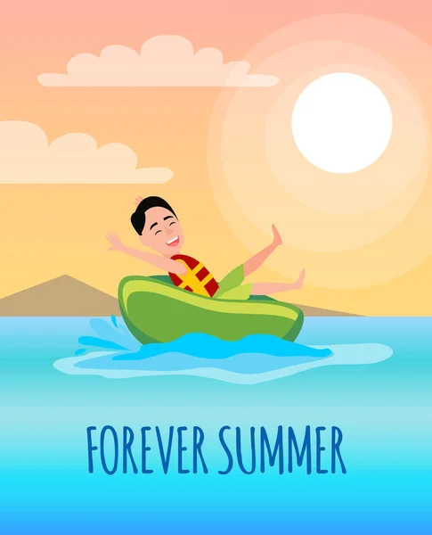 Forever Summer Poster Boy Ride sur beigne en caoutchouc — Image vectorielle