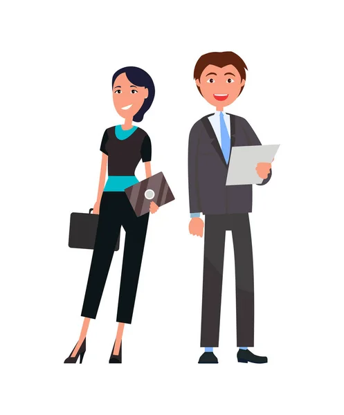 Business People Elegant Woman with Briefcase and Man — Stock Vector