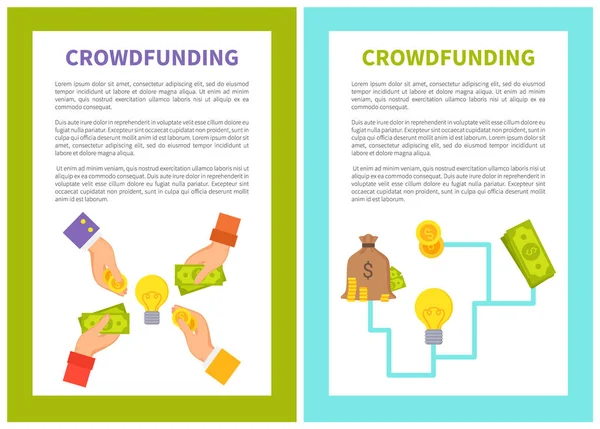 Crowdfunding Poster Icons Set Vector Illustration — Stock Vector