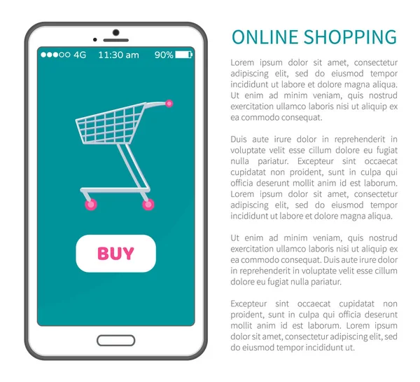 Online Shopping affisch med mobiltelefon och vagn — Stock vektor
