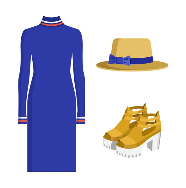 Ilustrasi Vektor Mode Musim Panas Berpakaian dan Topi - Stok Vektor