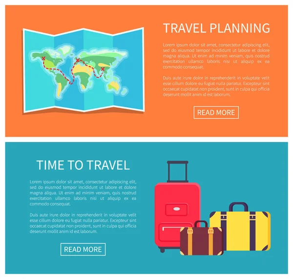 Planeamiento de viajes Páginas Web Set Vector Ilustración — Archivo Imágenes Vectoriales
