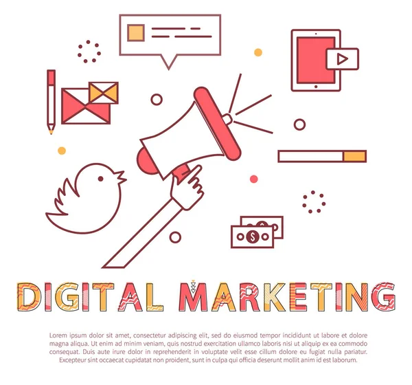 Ψηφιακό μάρκετινγκ αφίσα κείμενο εικονογράφηση διάνυσμα — Διανυσματικό Αρχείο