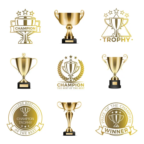 Copos de Troféu para Vitória em Competição ou Torneio — Vetor de Stock