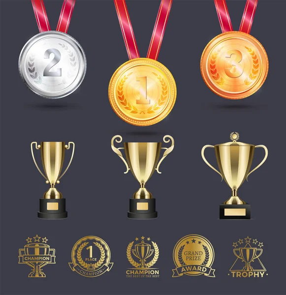 Médailles Argent et Or sur Dentelle Illustration vectorielle — Image vectorielle